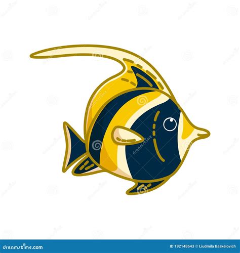 Moorish Idol Colorful Tropical Fish Vector Illustration In Cartoon