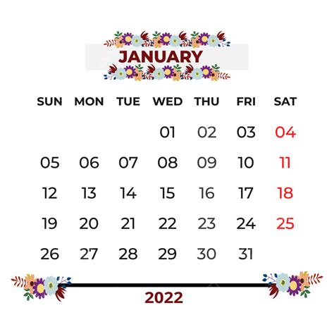 January 2022 Monthly Calendar 2022 January Calendar Png And Vector