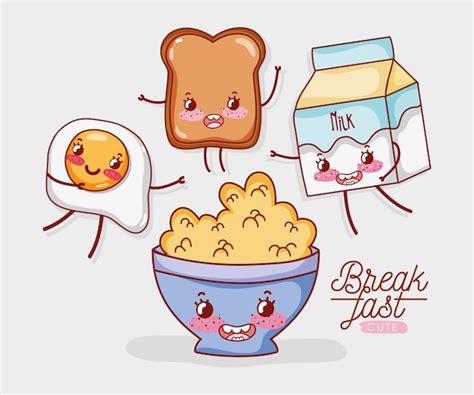 Cute Breakfast Ingredients Kawaii Cartoon Stock Vector Illustration Ec2