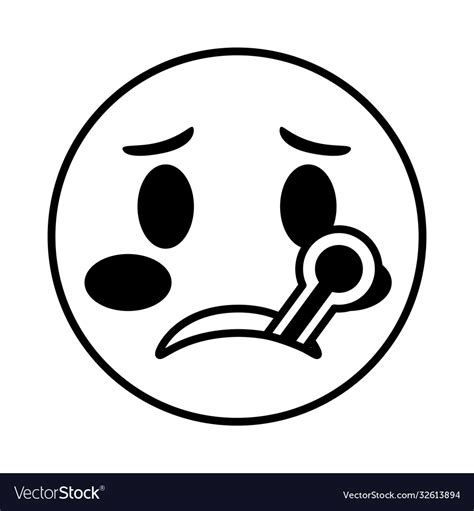 Sick Emoji Face With Thermometer Classic Line Vector Image