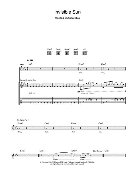 Invisible Sun Guitar Tab By The Police Guitar Tab 39771