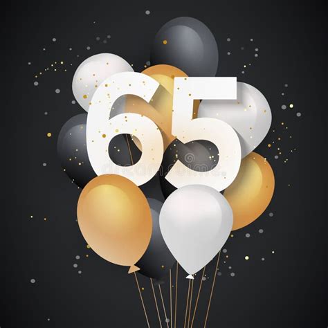 Happy 65th Birthday Balloons Greeting Card Black Background Stock