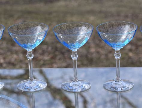 Vintage Blue Fostoria Optic Crystal Cocktail Coupe Glasses Set Of 5 Fostoria Blue Circa 1928