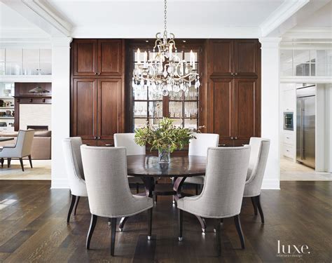 Transitional White Dining Room With Crystal Chandelier Luxe Interiors