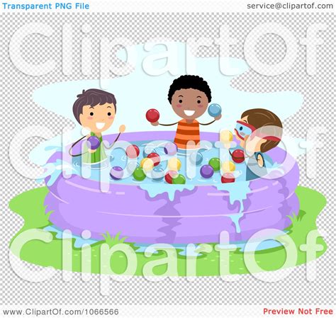 Clipart Stick Boys Throwing Water Balloons In A Kiddie Pool Royalty