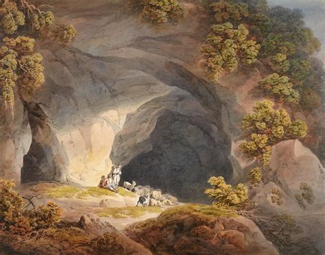 Figures Outside A Cave Near Abergeley North Wales Drawing By Francis