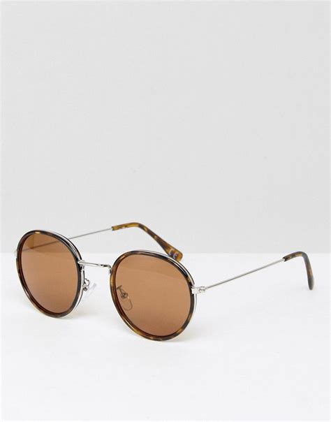 asos round sunglasses in tort with metal insert brown round sunglasses sunglasses mens glasses