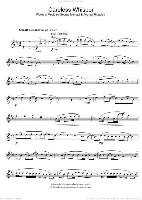 Beginner Careless Whisper Alto Sax Sheet Music Careless Whisper Alto Sax Sheet Music For