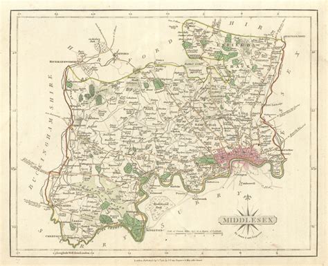Antique County Map Of Middlesex By John Cary Original Outline Colour 1793