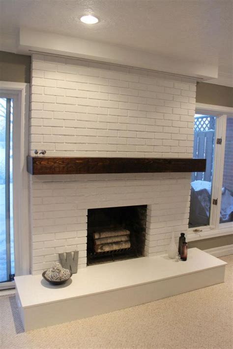 I was going to paint the wooden mantle and the bricks the same color as the wall (navajo white). Stunning 7 Brick Fireplace Mantle Design Ideas On A Budget ...