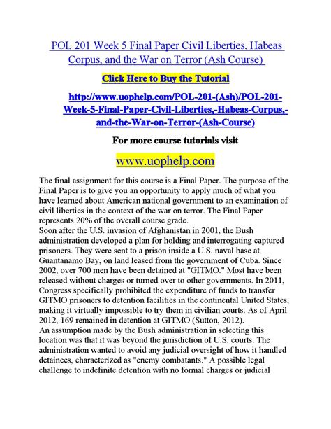 Pol 201 Week 5 Final Paper Civil Liberties Habeas Corpus And The War