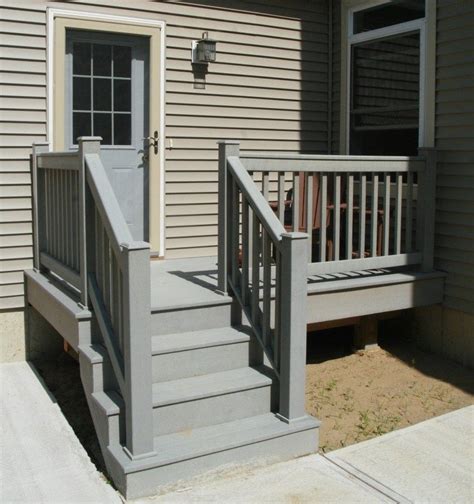 You'll get everything you need to build a rail section—top and bottom rails, supports, hardware, and deckorators® beautiful estate aluminum balusters. Front Entrance Wooden Steps Steep Porches Decks Patios Delta with Patio Stair Railing intended ...