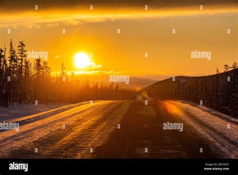 Sunset Over The Road Of Bones Sakha Republic Yakutia Russia