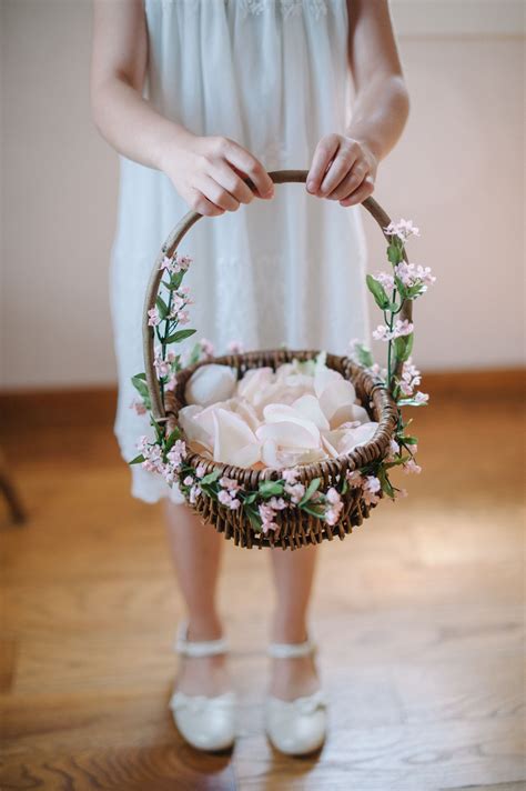 Flower Girl Basket With Pink Flowers Wedding Flower Girl Basket