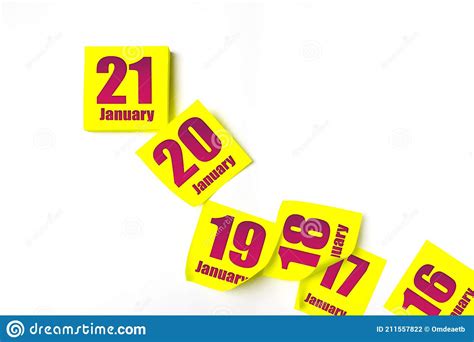 January 21st Day 21 Of Month Calendar Date Many Yellow Sheet Of The