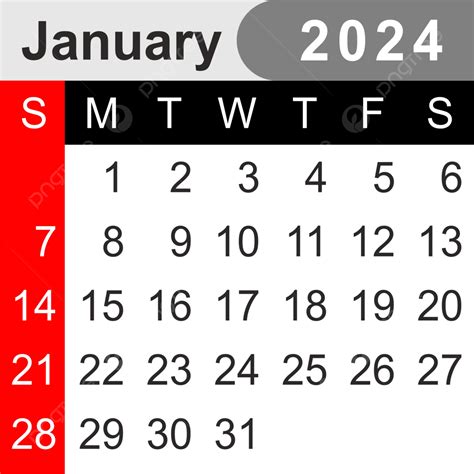January 2024 Single Month Calender Design Ai Vector January 2024