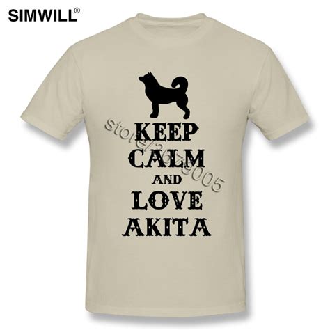 Keep Calm And Love Akita Tee Men 1980s Dog Tees Shirts Crew Cheap