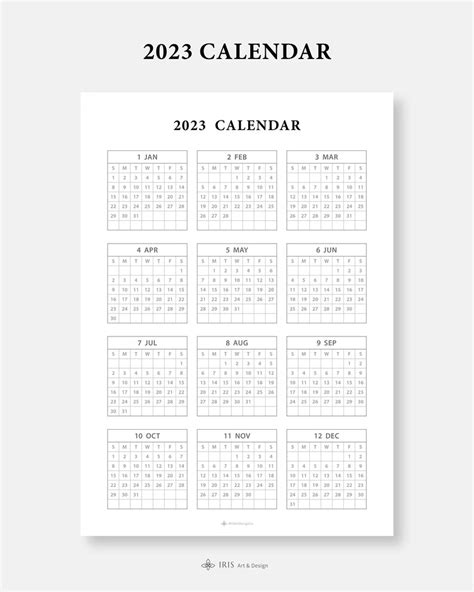 2023 2024 Calendar Printable Calendar Template Inserts Yearly Calendar
