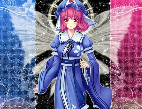 Hd Wallpaper Blue Touhou Wings Dress Pink Butterfly Ribbons Pink Hair