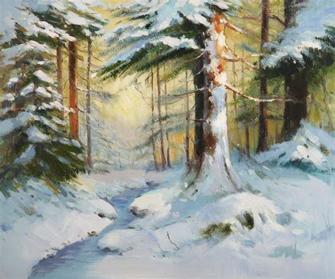 Pine Trees Covered With Snow By Unknown Pine Tree Painting Pine Tree