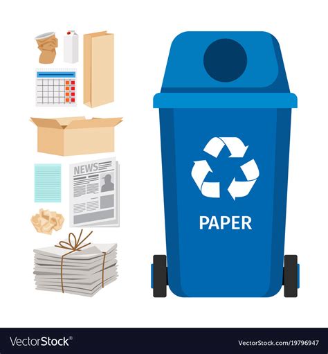 Blue Garbage Can With Paper Elements Royalty Free Vector