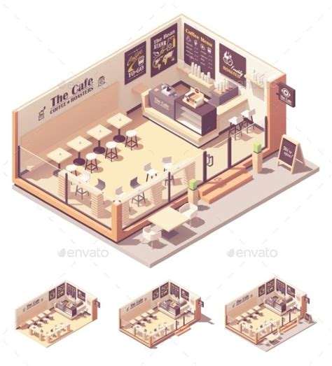 Vector Isometric Coffee Shop Or Coffeehouse By Tele52 Graphicriver