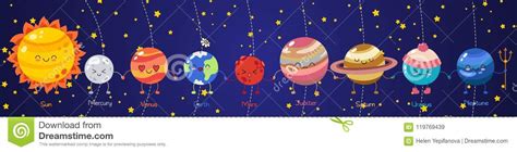 Illustration For Children The Happy Planets In Solar System Stock