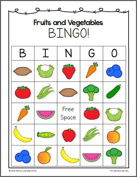 Fruits And Vegetables Bingo Mamas Learning Corner