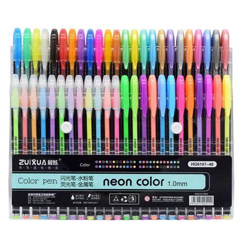 Zuixua 48 Pcs Neon Color Gel Pen Set Glitter Metallic Pen Set For