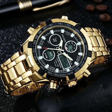 מוצר Amuda Mens Sport Watch Led Gold Big Face Quartz Watch Men