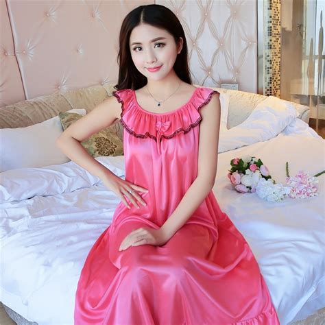 Summer Long Silk Nightgown Nightdress For Women Plus Size Ladies