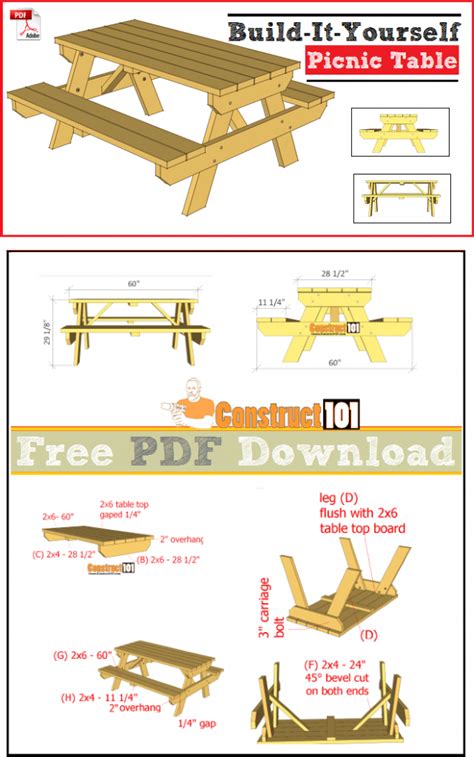 Free woodworking plans and easy free woodworking projects added and updated every day. Traditional Picnic Table Plans - PDF Download - Construct101