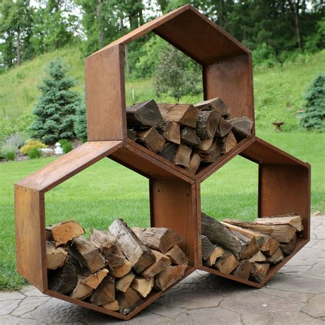 Sunnydaze Log Rack 30 Steel Rustic Finish Hexagon Firewood Storage