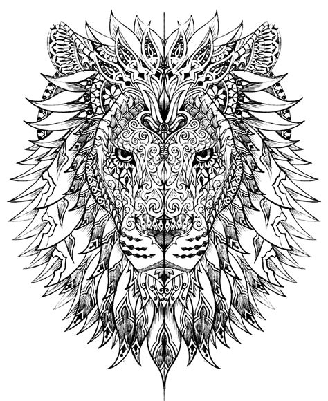 Cut out the lion's face from the template page. Lion head - Lions Adult Coloring Pages