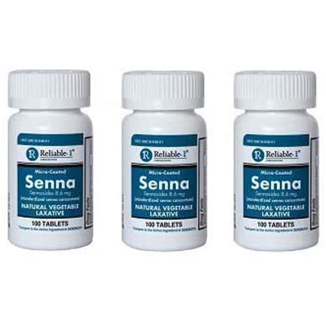 Reliable 1 Laboratories Micro Coated Senna 8 6mg Vegetable Laxative 100 Tablets Each 3 Pack