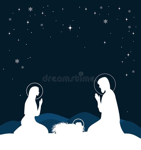 Nativity Jesus Birth With Star On Blue Night Scene Stock Illustration