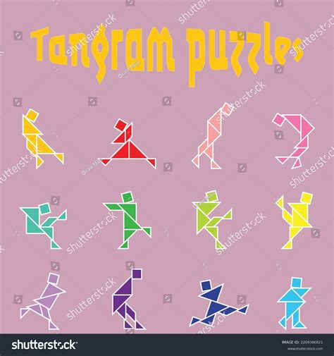 Tangram Chinese Dissection Puzzle People Set Stock Vector Royalty Free