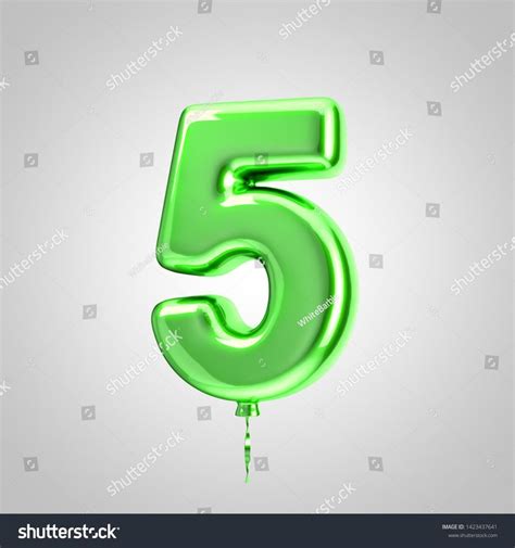 Shiny Metallic Green Balloon Number 5 Isolated On White 3d Rendered