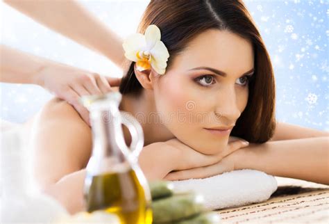 Young Woman Relaxing On A Spa Back Massage Stock Image Image Of Beauty Brunette 79773407