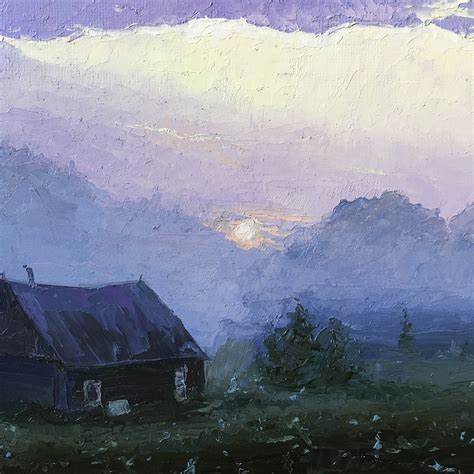 The Fog Oil Painting Countryside Summer Sunrise Landscape Etsy
