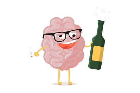 Premium Vector Funny Cartoon Unhealthy Brain Character Ill Drunk