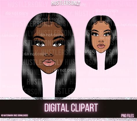 Clipart Cartoon Illustration Black Hair Bob Girl For Digital Etsy