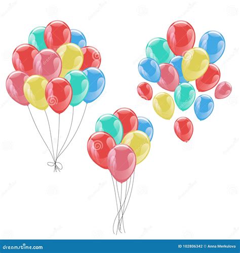 Bunches Of Colorful Helium Balloons Isolated On White Stock Vector