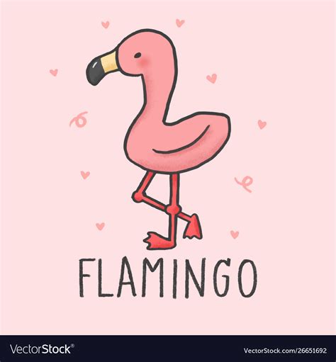 Cute Flamingo Cartoon Hand Drawn Style Royalty Free Vector