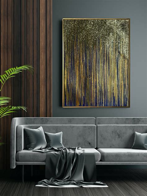 Modern Gold Glitter Abstract Painting High End Blue Gold Canvas Art