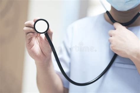 The Doctor Used The White Stethoscope For The Physical Examination Of