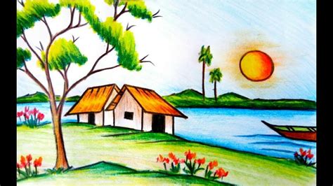 Village Drawing With Pencil Colour Pencil Drawing Pictures Of