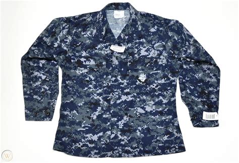 Us Navy Nwu Blue Digital Camo Issued Uniform Shirt Blouse Med Reg