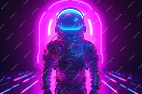 Astronauta Retrô Neon Spaceman Event Generate Ai Foto Premium