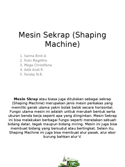 Mesin Sekrap Shaping Machine Pdf
